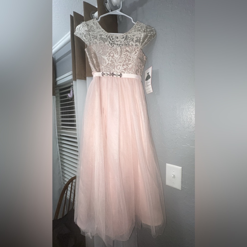 Rare Editions Embellished Tiered Blush Gown
